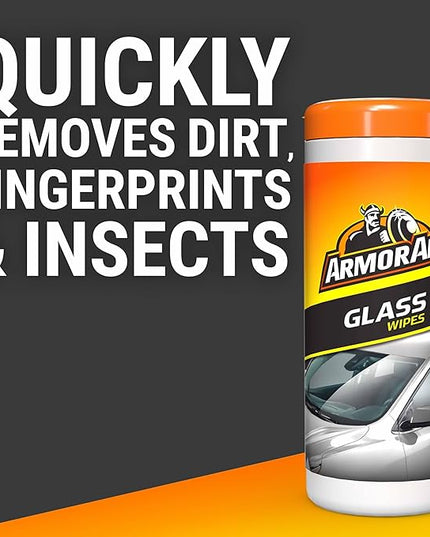 Armor All Car Glass Wipes, Auto Glass Cleaner for Film and Grime, 30 Count