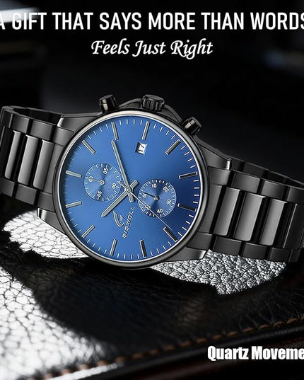 Stylish Stainless Steel Chronograph Watches for Men with a Hefty, Solid-Build Feel — Waterproof Quartz Mens Watches with Auto Date & Second Subdials, Valentines Day Gifts for Him, Boyfriend, Husband, Dad