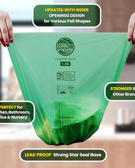 Compost Bags 1.3 Gallon,100 Count,Compostable Small Trash Bags for Kitchen Countertop Compost Bin 0.75, 1,1.2, 1.3Gallon,ASTM D6400, US BPI and Europe OK compost HOME certified