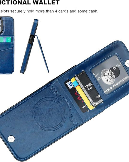 KIHUWEY for iPhone 13 Pro Max Case Wallet Compatible with MagSafe Wireless Charging, Credit Card Holder, RFID Flip Leather Magnetic Clasp Kickstand Heavy Duty Protective Cover 6.7 Inch (Blue)