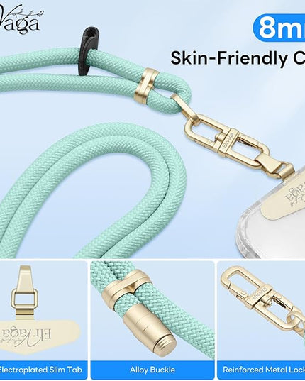 Adjustable Anti-Theft Phone Lanyard Neck & Crossbody Strap with 0.2mm Metal Tab & Comfort-Fit 8mm Rope (Blue)