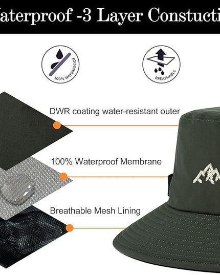TOP-EX L/XL/XXL UV50+ Waterproof Bucket Sun Hat for Fishing Golf Hiking All-Weather Outdoor Rain Hat Stiff Brim