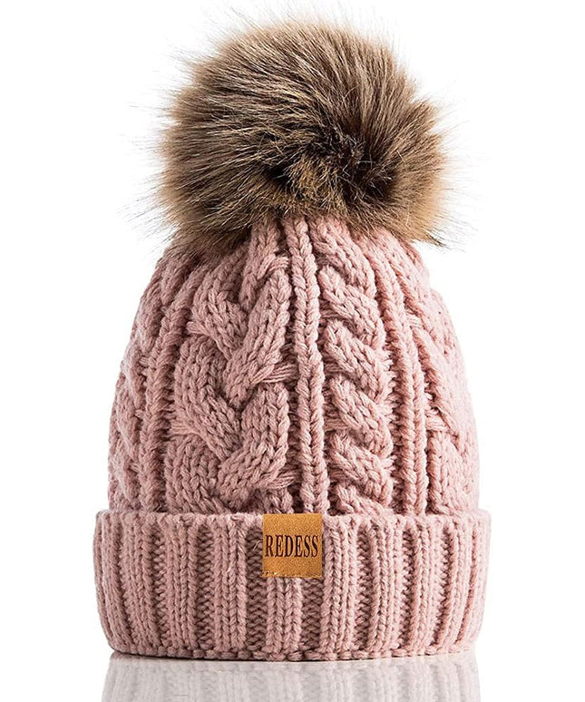 REDESS Women Winter Pompom Beanie Hat with Warm Fleece Lined, Thick Slouchy Snow Knit Skull Ski Cap