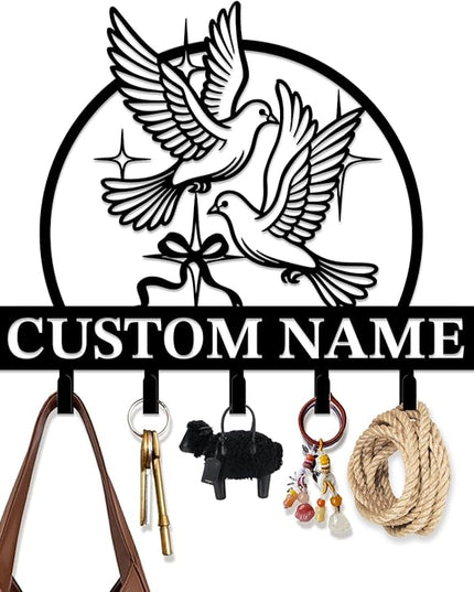 peanut case Customized Keys Holder - Personalized Birds Flower Key Hooks Wall Metal Sign Decor,Wall Holder, Garden,Door Hook (Style H)