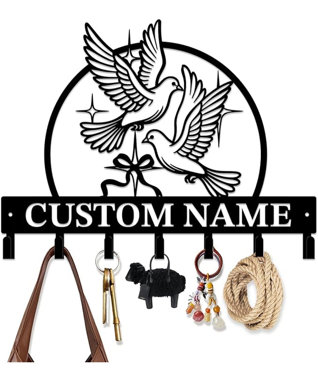 peanut case Customized Keys Holder - Personalized Birds Flower Key Hooks Wall Metal Sign Decor,Wall Holder, Garden,Door Hook (Style H)