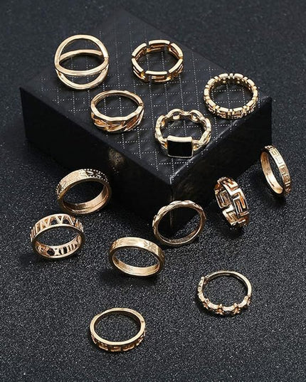 YOOESTORES82 Boho Knuckle Stackable Ring Set for Women,Vintage Gold Silver Rings Set Stacking Rings Set Star Moon Bulk Multiple Pack Midi Finger Rings