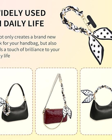 Fycyko Phone Wrist Strap with Gold Metal Scarf and Universal Tether Tab, Aesthetic Print Design Ribbon Chain, Multi-Purpose Accessories for Bag Key Cellphone for Men Women Girls-Black Polka Dot