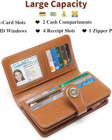 SENDEFN Wallets for Women Leather Credit Card Holder with RFID Blocking Large Capacity Wristlet | with RFID Blocking, Large Capacity, Wristlet, with RFID Blocking, Large Capacity, Wristlet