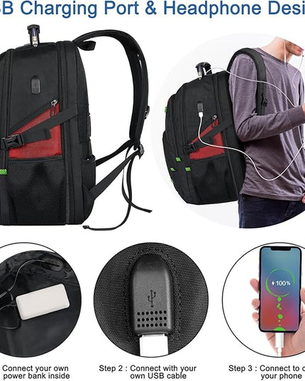Z-MGKISS 52L Extra Large Laptop Backpack, Travel Computer Bag with USB Port, TSA-Approved Business Rucksack for Men Women, Heavy Duty Backpack Fits 17.3 Inch Laptop & Notebook, Red