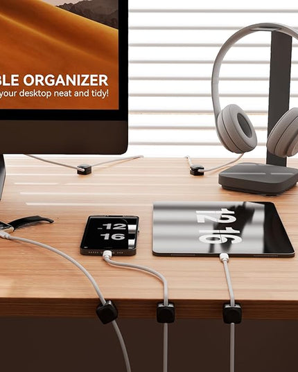 Rotatable Cord Organizer, Enhanced Spring Cable Clips, Strong Adhesive Cable Management, Desk Cord Holder for Nightstand, Office Accessories and Car (8*Black)