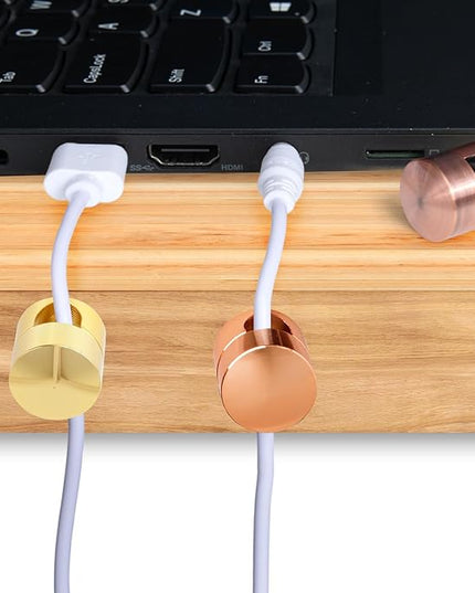 3 Sets Charger Holders for Cords, Adjustable Cable Anchor Holders, Adhesive Metal Cord Clips, Cable Management Wire Organizers for Desk, Office, Nightstand - Gold, Red Bronze, Rose Gold