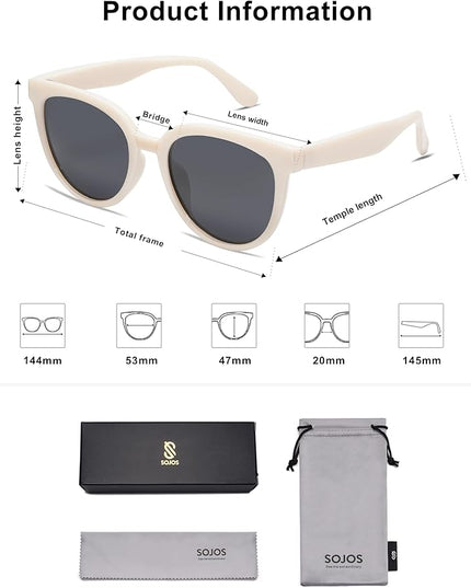 SOJOS Trendy Cat Eye Round Polarized Sunglasses for Women Fashion UV Protection Sunnies Sunglasses SJ2175