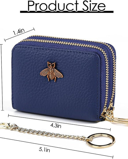 imeetu RFID Credit Card Holder, Small Leather Zipper Card Case Wallet for Women