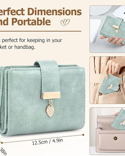 HUANLANG Small Women's Wallet Rfid Blocking Leather Bifold Credit Card Holder Ladies Wallet Zipper Pocket with ID Window