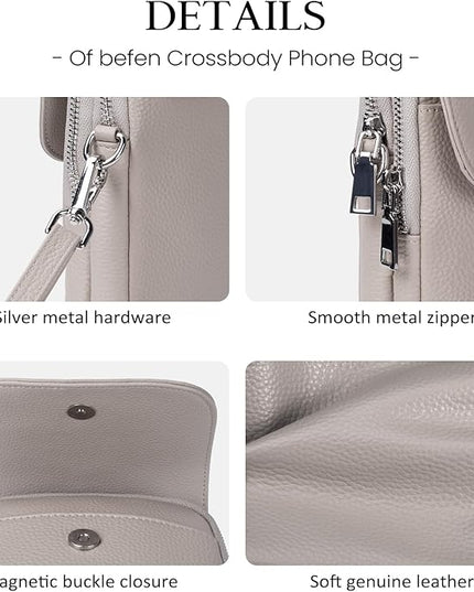 befen Genuine Leather Small Crossbody Bags for Women, Multi Pocket Cell Phone Crossbody Purse with RFID Blocking Card Slots