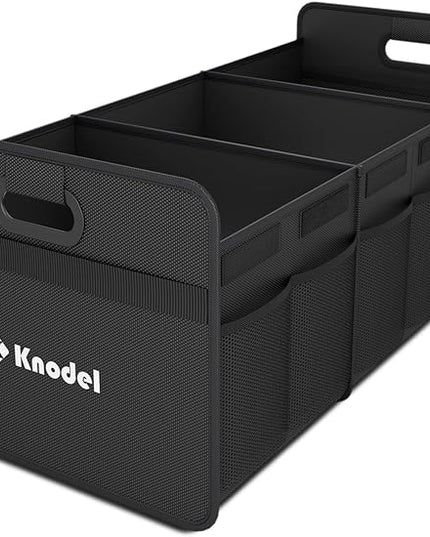 K KNODEL Car Trunk Organizer, Foldable Organizer for Car, Automotive Consoles & Organizers, 3 Compartments Storage with Reinforced Handles (Large, Black)