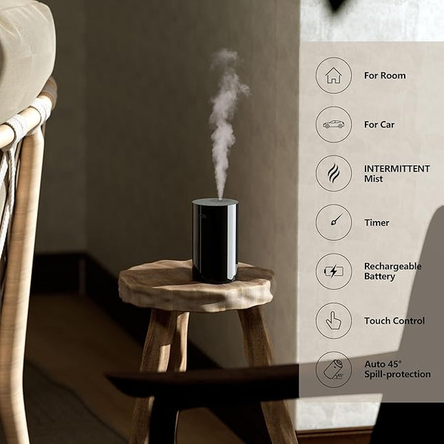 Airversa Waterless Essential Oil Diffuser Starter Kit with 2x20mL Hotel Fragrance Oils for Car Home Office, Up to 600 sq ft, Cordless Nebulizer Baterry Operated, Mist & Timer Settings AN8Kit-3, White