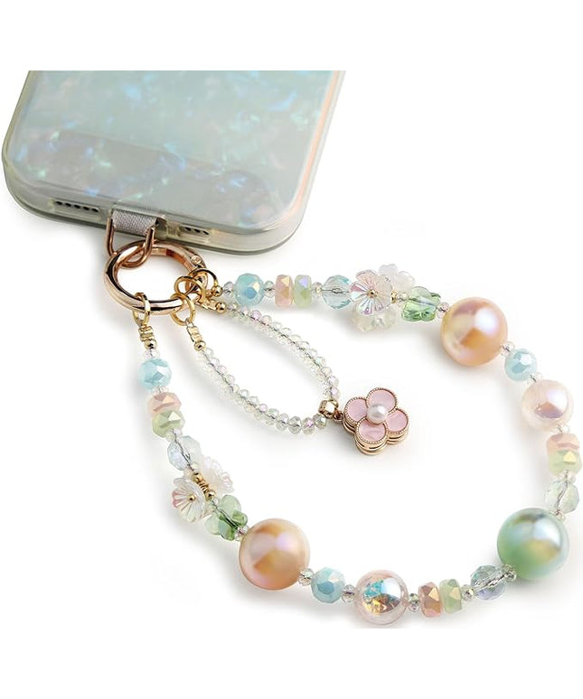 Phone Charm for Women, Anti-Theft Phone Wrist Strap Hands-Free & Beaded Chain, Detachable Cell Phone Lanyard with Tether Tab