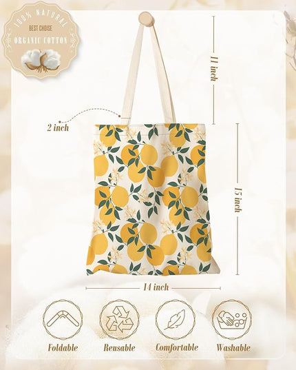 Aesthetic Canvas Tote Bag for Women - Sturdy Cloth Cotton Totes Bag with Pattern Shoulder Bag