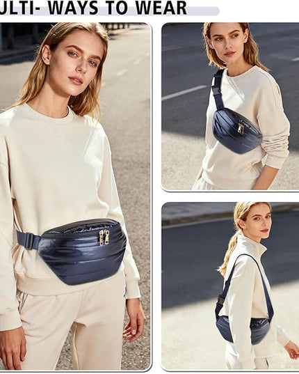 Fanny Packs for Women Fashion Waist Packs Quilted Puffer Belt Bag Puffy Crossbody Bags Sling Purse for Women Travel Running