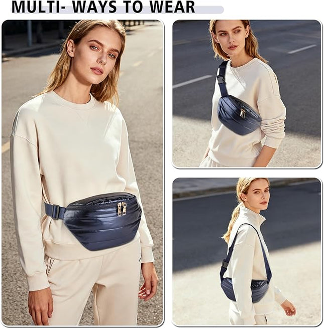 Fanny Packs for Women Fashion Waist Packs Quilted Puffer Belt Bag Puffy Crossbody Bags Sling Purse for Women Travel Running