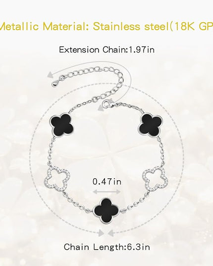 Clover Bracelet for Women 18k Gold Plated Silver Lucky Four Leaf Link Chain Bracelets Charm Trendy Jewelry Gifts for Women