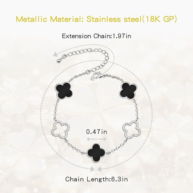 Clover Bracelet for Women 18k Gold Plated Silver Lucky Four Leaf Link Chain Bracelets Charm Trendy Jewelry Gifts for Women