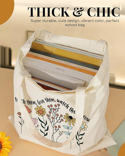AUSVKAI Canvas Tote Bag Aesthetic for Women, Cute Cloth Cotton Bags for College Shopping Beach Grocery and Trendy Gifts