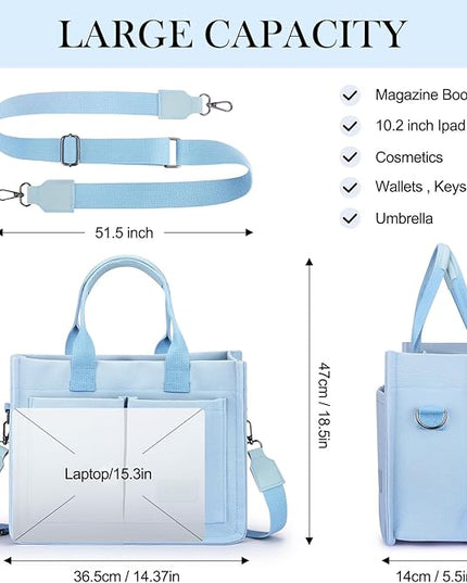 Mossio Large Canvas Tote Bag for Women with Pockets - Laptop Crossbody Work Tote Bag Everyday Bag Shoulder Purse Handbag