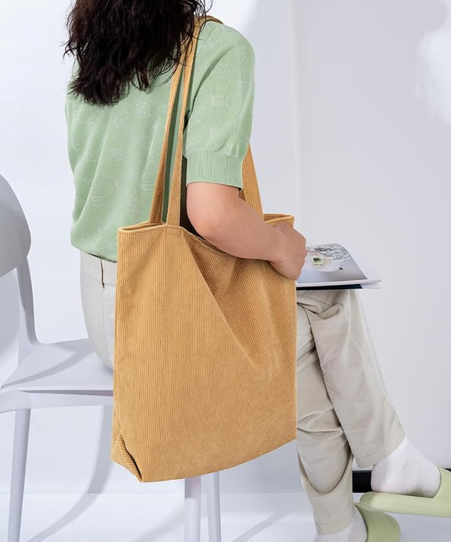 Iioscre Corduroy Tote Bag for Women,Hobo HandBags with Zipper,Large Capacity Casual Shoulder Handbags with Inner Pockets