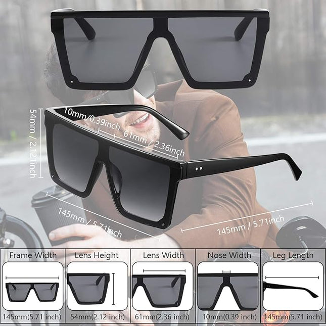 Frienda 3 Pairs Oversized Flat Top Sunglasses Vintage Square Sunglasses Unisex Square Shade Glasses for Men Women(Black, Orange-brown, Gray)
