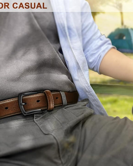 KEMISANT Men Belt 2Pack – Genuine Leather Belt for Men Dress Casual Golf Jeans 1 3/8"