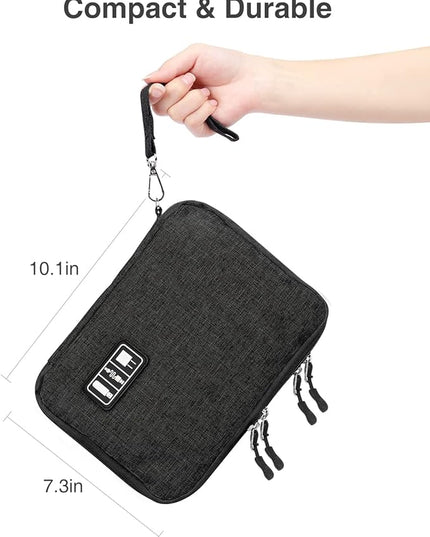 Luxtude Double Layer Cable Organizer Bag, Portable Cord Storage Case, Flat Electronic Organizer Travel Case, Portable Tech Bag for Cable/Cord Storage/iPad (up to 7.9")/Wall Charger/Electronics
