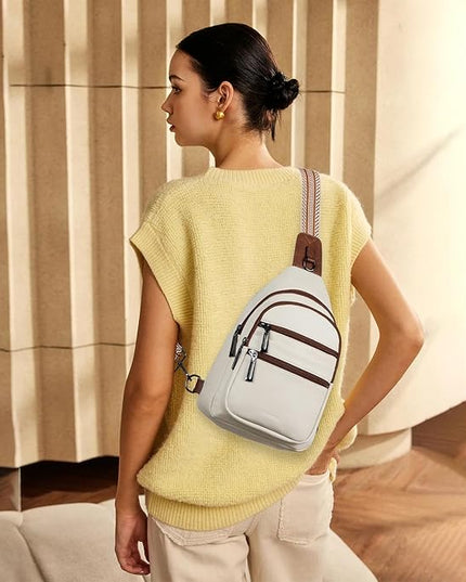 Sling Bag for Women Crossbody Bags Fanny Pack Sling Purse Backpack Vegan Leather Shoulder Bag Travel Anti Theft Beige