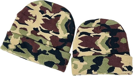 Super Soft Adult & Child Camo Print Winter Knit Beanie Set