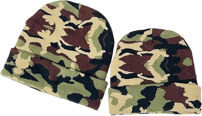Super Soft Adult & Child Camo Print Winter Knit Beanie Set