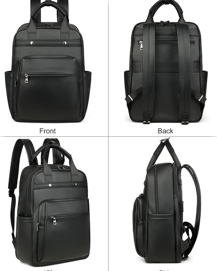 MASINTOR Leather Laptop Backpack for Women, Stylish Computer Backpack College Business Work Shoulder Bags Work and Travel Black
