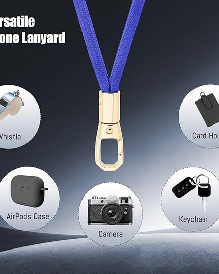 Dadanism Phone Lanyard 2 Pack, 2x Adjustable Crossbody Phone Strap, 2x Tether Tab, Anti-theft Universal Cellphone Multifuctional Patch Lanyards for iPhone & Most Smartphones, Blue+Black