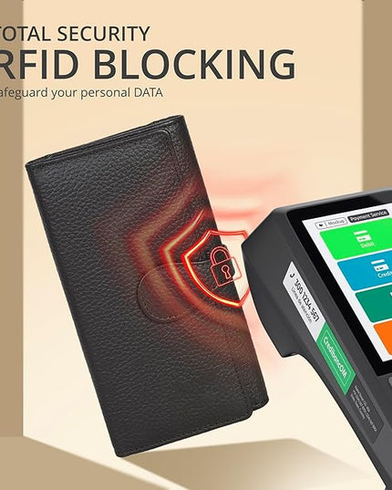 Real Leather Women Wallet Leather with RFID Blocking -Trifold Card Holder Designer Ladies Clutch with ID Window Wallets
