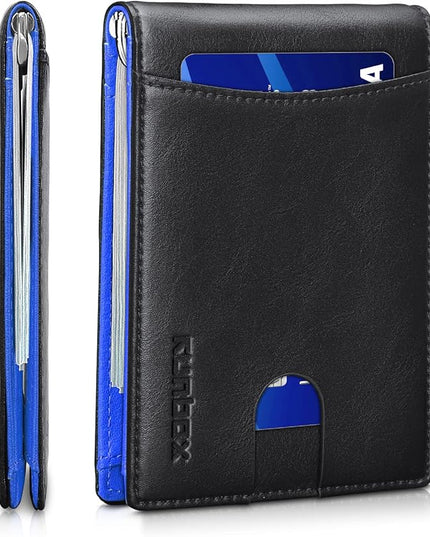RUNBOX Slim Wallet for Men Genuine Leather RFID Blocking Bifold Minimalist Front Pocket Mens Wallet with Money Clip Thin Gift Box