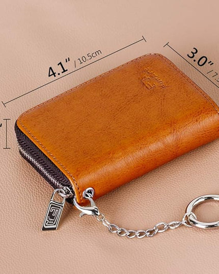FurArt Zipper Wallet Women, RFID Blocking Credit Card Wallet, Business Card Holder, Compact Size KeyChain Wallet