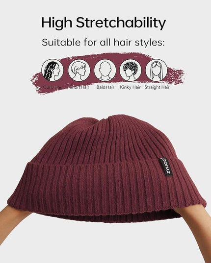 Zylioo Plus Size Fleece Lined Beanie Hat,2XL/XL/L/M/S Thermal Knitted Hat,Winter Warm Lined Snow Hats for Women Men