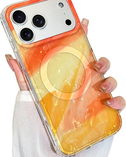 Cute Case for iPhone 17 Pro Case for Women Girls [Compatible with Magsafe] with Translucent Pearl Pattern Design, Aesthetic Girly Magnetic Protective Phone Cover, Orange