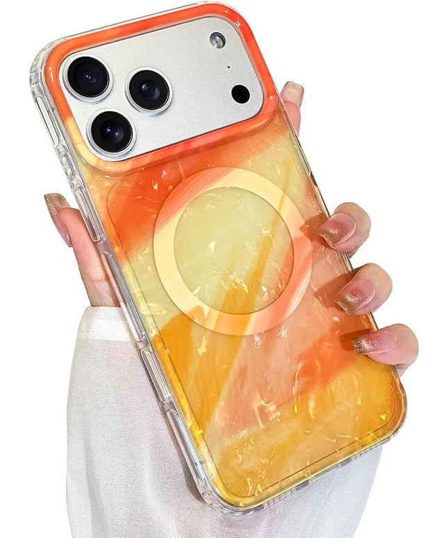 Cute Case for iPhone 17 Pro Case for Women Girls [Compatible with Magsafe] with Translucent Pearl Pattern Design, Aesthetic Girly Magnetic Protective Phone Cover, Orange