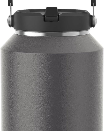 64 oz Insulated Water Bottle with Flip Straw, Vacuum Insulated Stainless Steel Jug with Top Handle, Leak-Proof Lid, Sweat-Free, Wide Mouth, Keeps Ice Cold up to 34 Hours