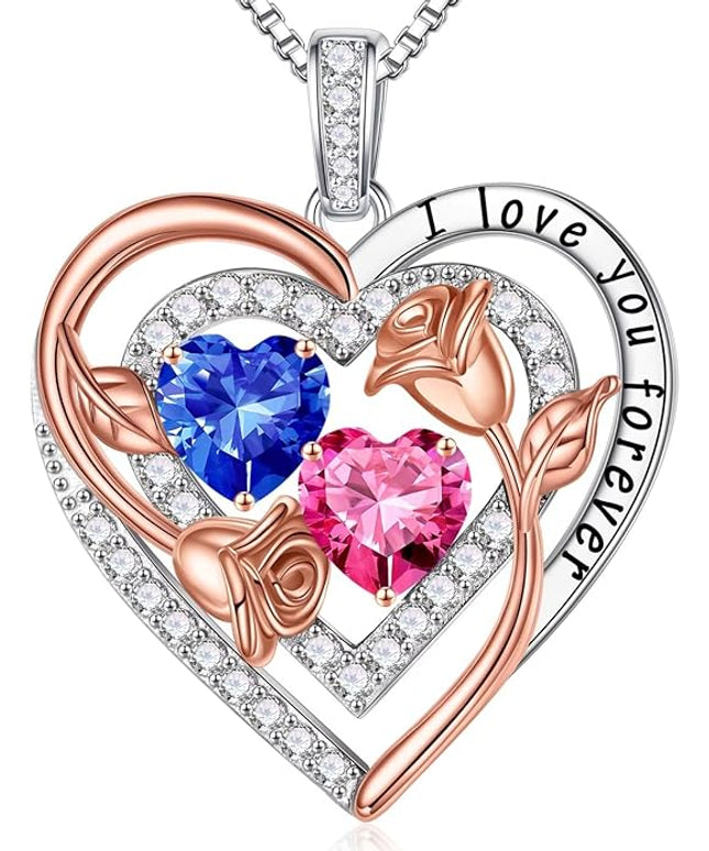 Iefil Christmas Gifts for Women - Sterling Silver Birthstone Necklace Anniversary Birthday Gifts for Her Wife Mom Daughter