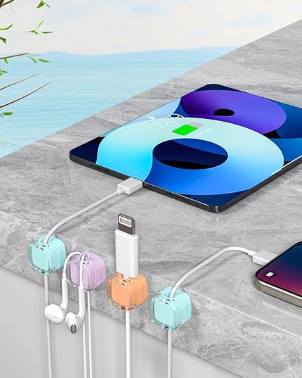 6 Pack Magnetic Cord Organizer & Cable Clips - Adjustable Under Desk Cable Management, Adhesive Wire Holder for Home, Office, Phone, Car, Wall, and Nightstand (Color Mixed)