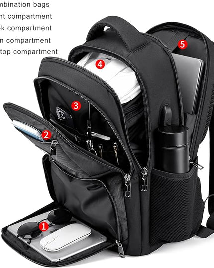 School Backpack for Teen Boys & College Students - 17.3 Inch Laptop Backpack with USB Charging Port, Anti-Theft Water Resistant Large Bookbag for Men, Travel & Work, Black