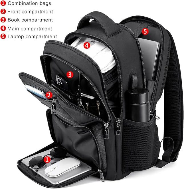 School Backpack for Teen Boys & College Students - 17.3 Inch Laptop Backpack with USB Charging Port, Anti-Theft Water Resistant Large Bookbag for Men, Travel & Work, Black