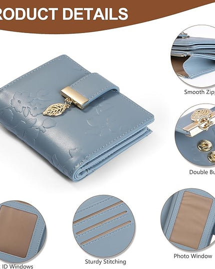 yiijay Small Wallet Women RFID Blocking Leather Bifold Wallet Credit Card Holder for Women Ladies Compact Wallet Mini Purse With Zipper Pocket